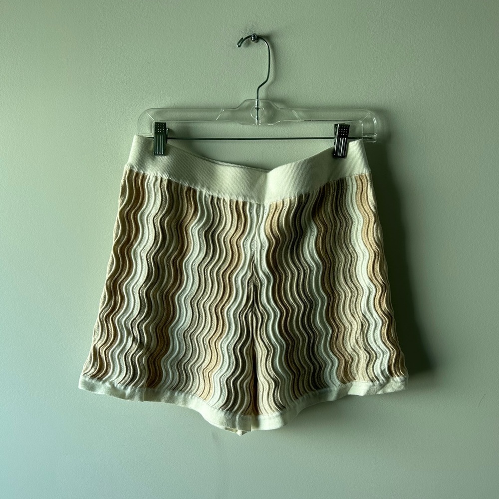 Yllw beige/tan and white crochet knit shorts